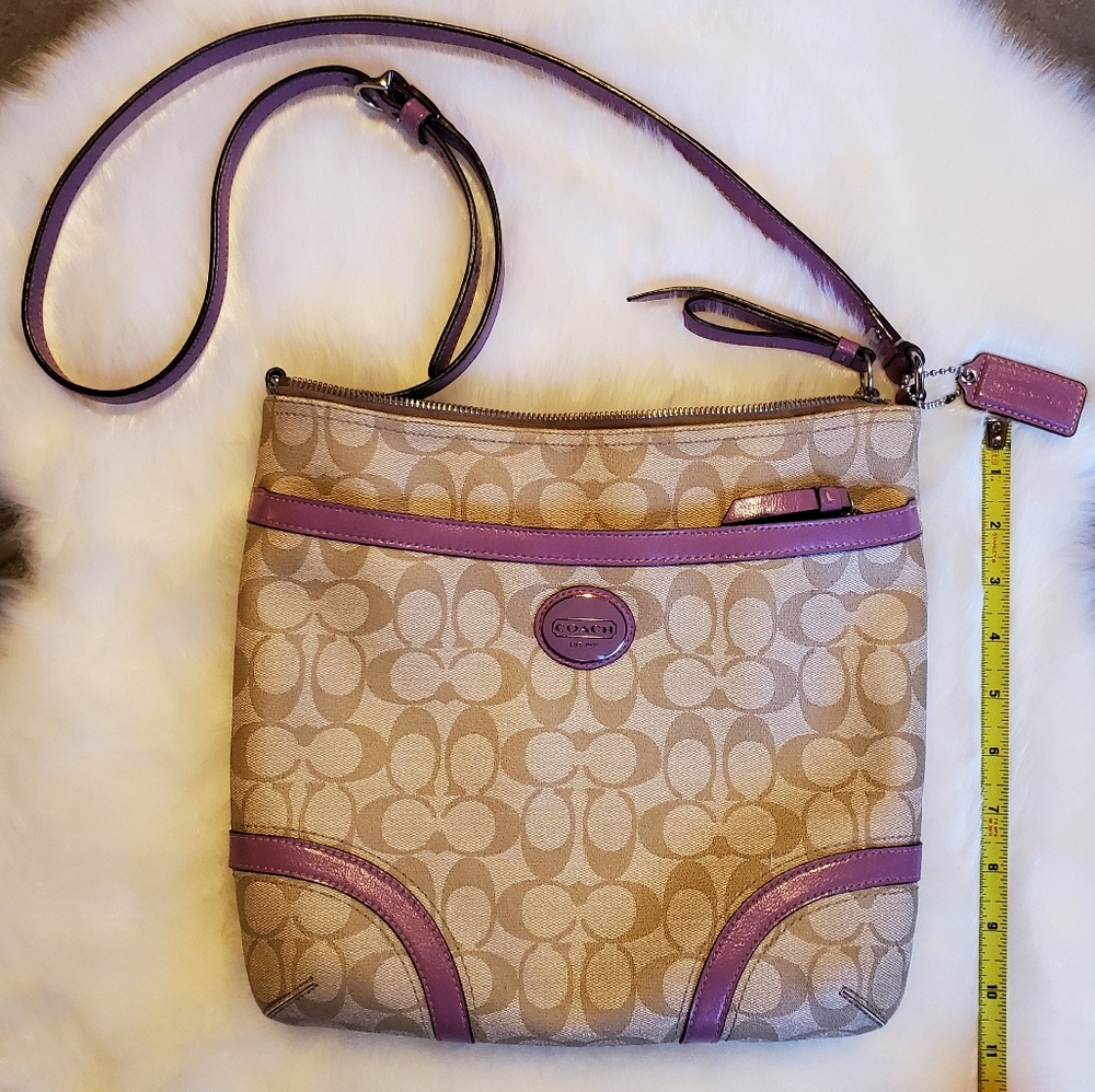 Coach Peyton Signature Crossbody Bag Purple Accent *Flaws inside*